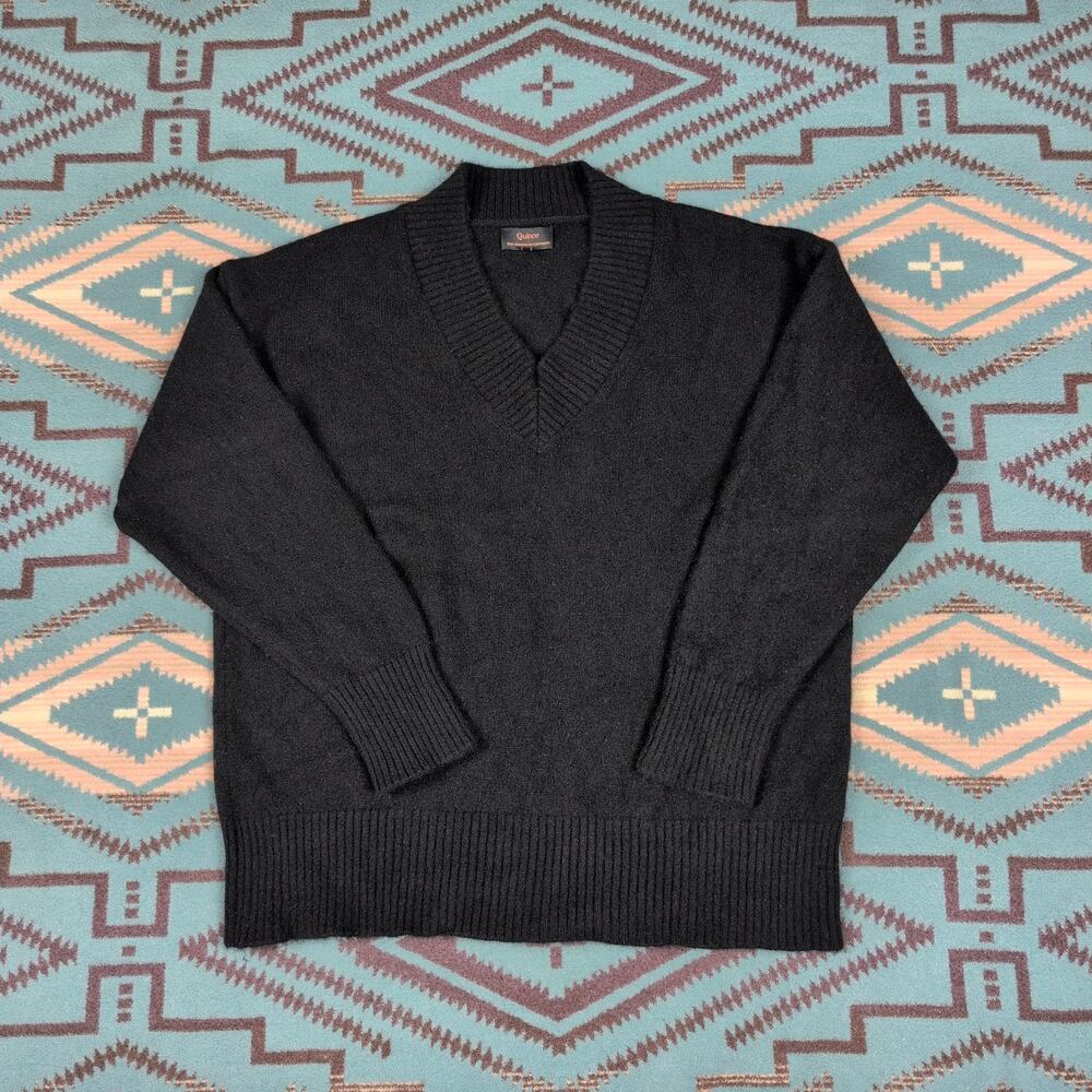 Quince Women Mongolian Cashmere Oversized V-Neck Sweater Black Sleeved Top S